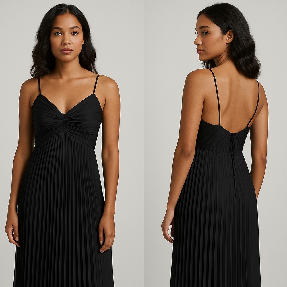 (NWT) Banana Republic Petite Black Pleated Midi Dress - Size 10